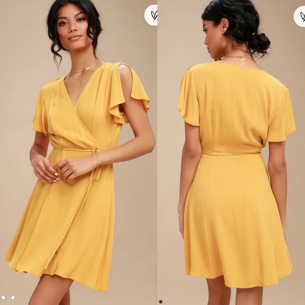 LULU’S | Mustard Yellow Harbor Point Wrap Dress